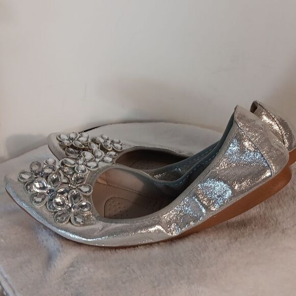 Silver Glitter Flats with Floral Embellishments - Picture 7 of 8